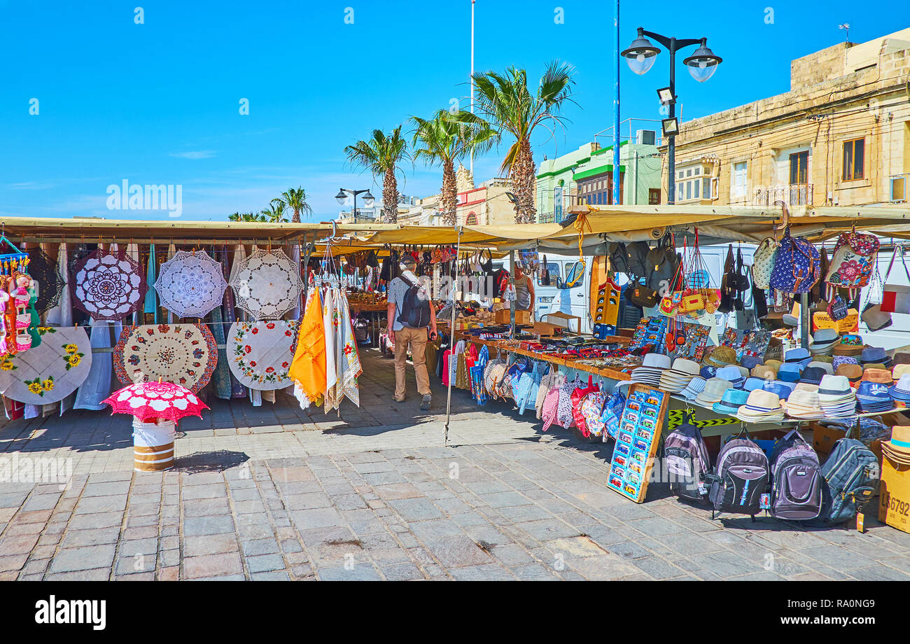 MARSAXLOKK, MALTA JUNE 18, 2018 The tourist market occupies the part