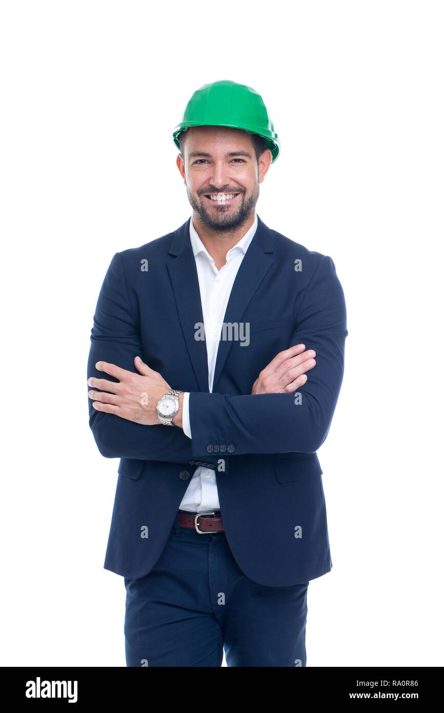 Confiident construction manager posing isolated on white Stock Photo