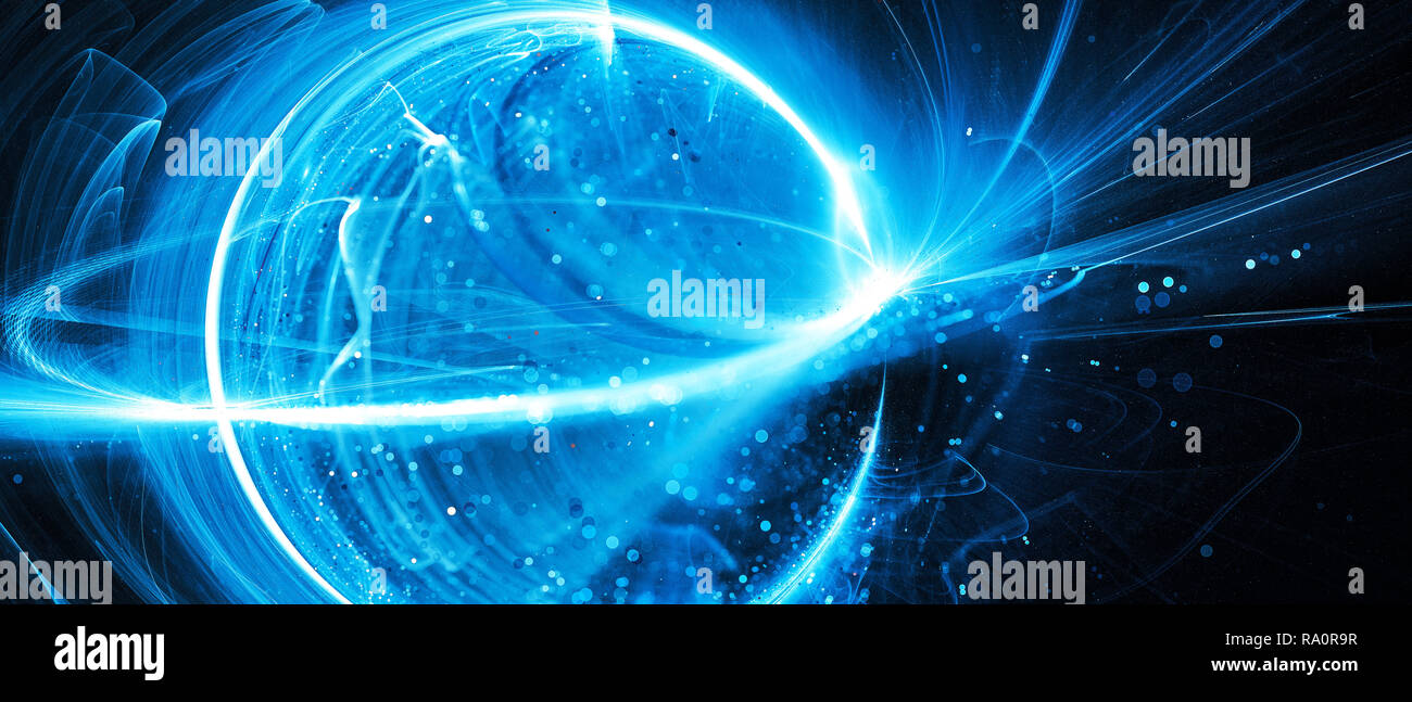 Blue glowing interstellar technology in space, computer generated abstract background, 3D rendering Stock Photo