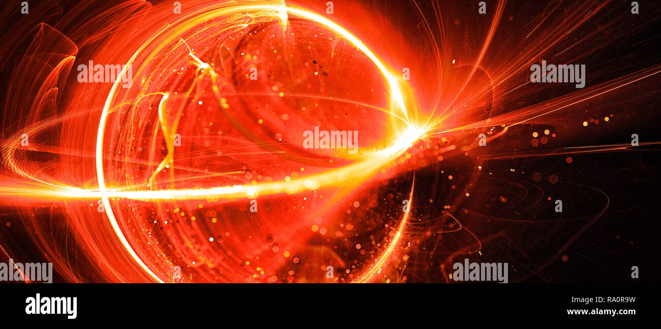 Fiery glowing interstellar technology in space, computer generated abstract background, 3D rendering Stock Photo