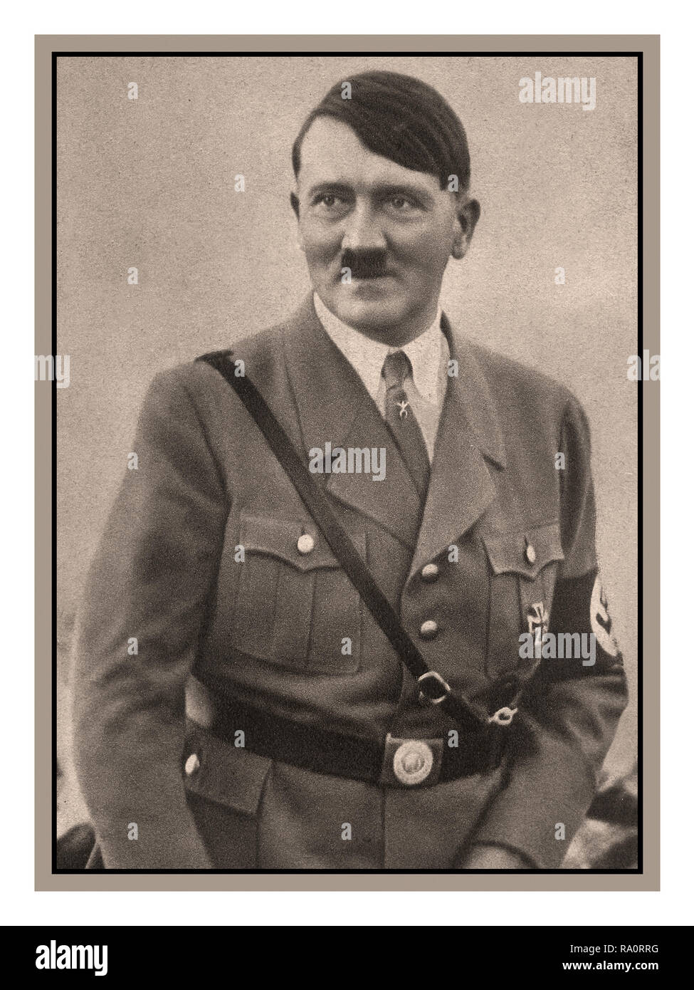 ADOLF HITLER 1933 Propaganda Nazi postcard image of Adolf Hitler in uniform with Swastika armband Stock Photo