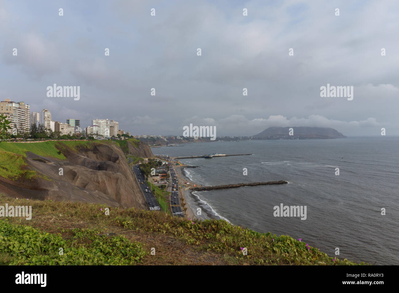 paragliders over the beach of lima, peru Stock Photo