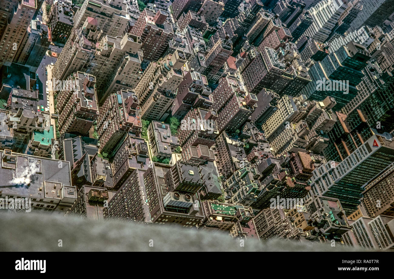 June 1964.View looking down on apartment blocks and hotels from the top of the Empire State Building in New York City. Stock Photo
