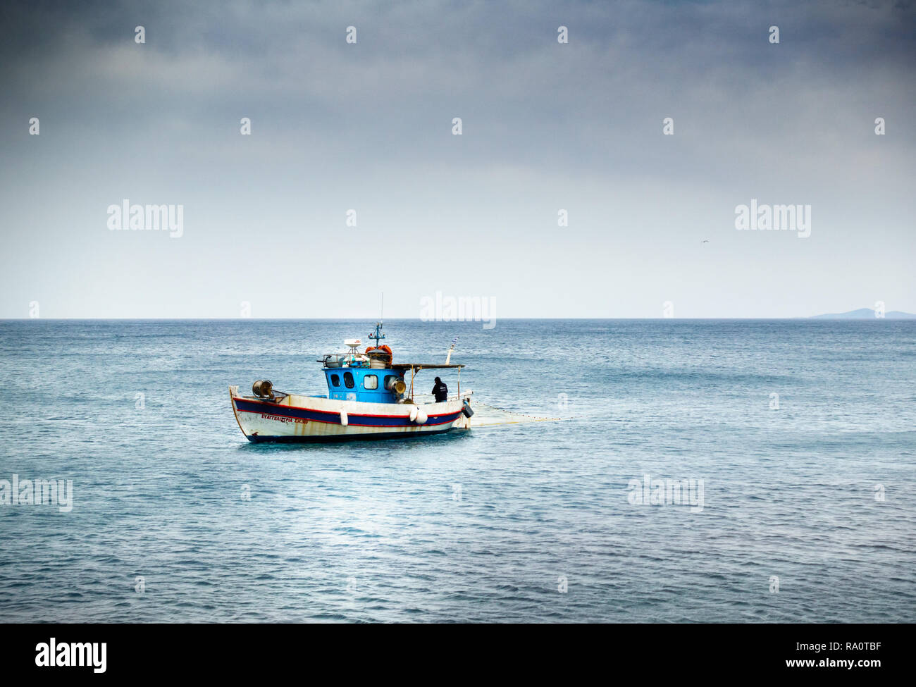A small boat in the middle of the sea Crete Greece Europe Stock Photo