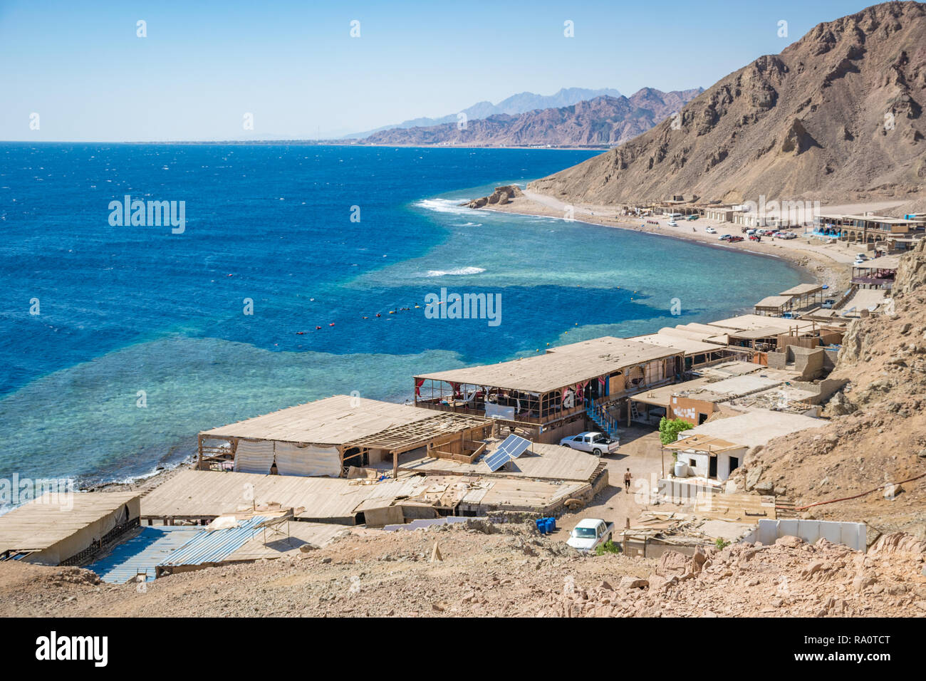Blue Hole is a popular diving location on east Sinai, a few kilometres north of Dahab, Egypt on the coast of the Red Sea. Stock Photo