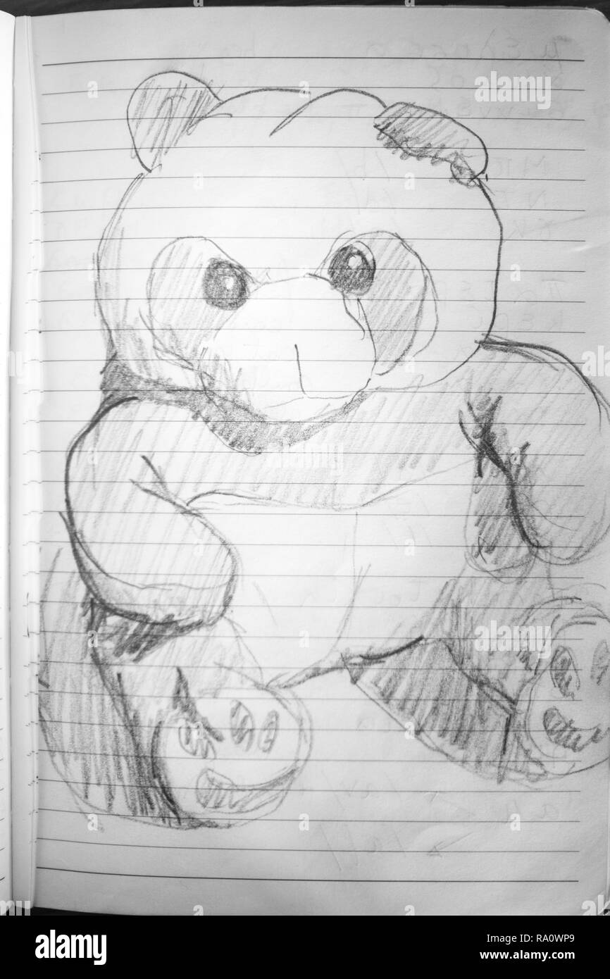 Close-up of a teddy bear sketch on paper Crete Greece Europe Stock Photo