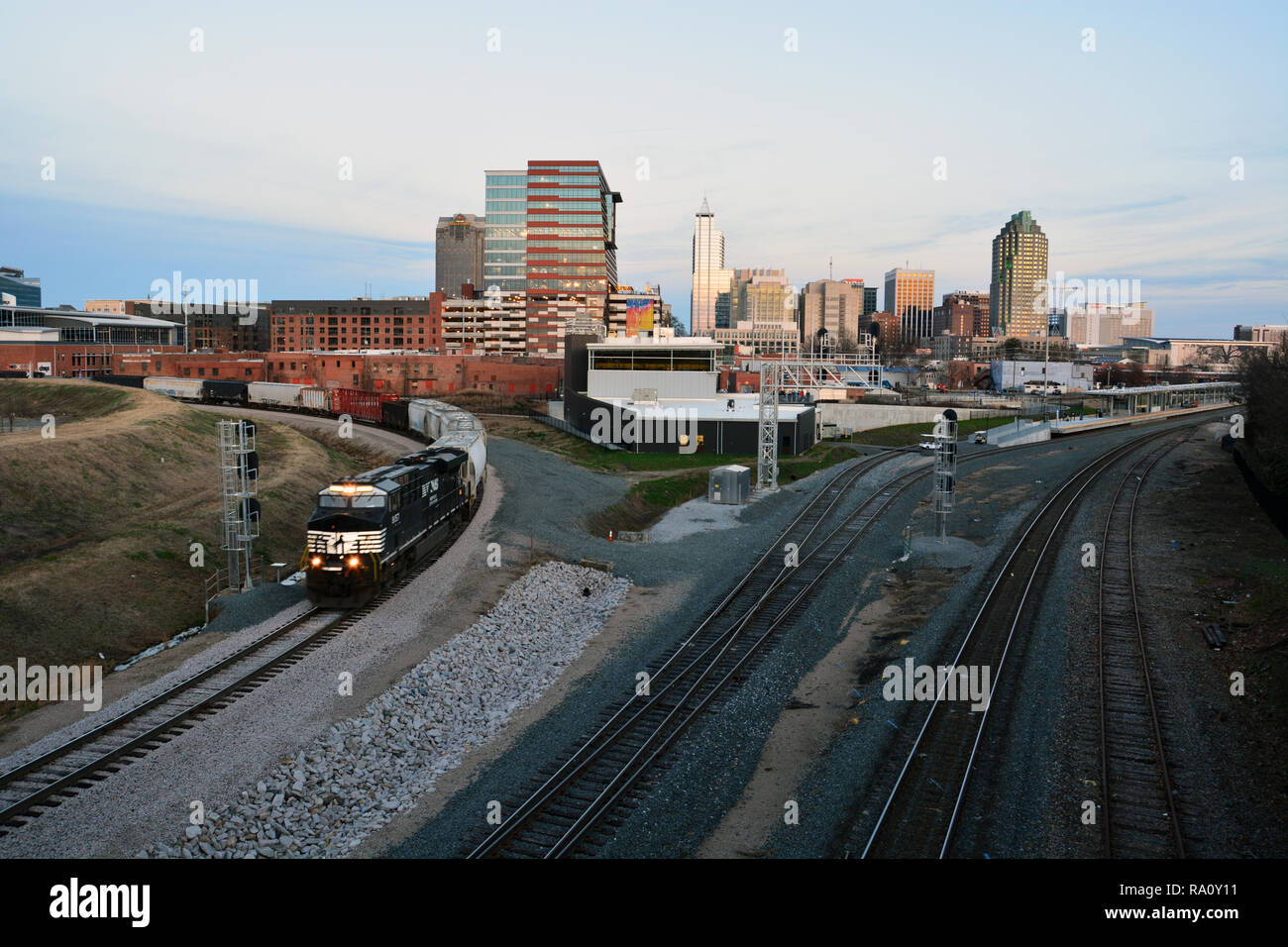 A CSX freight train moves through the Boylan Avenue junction with the