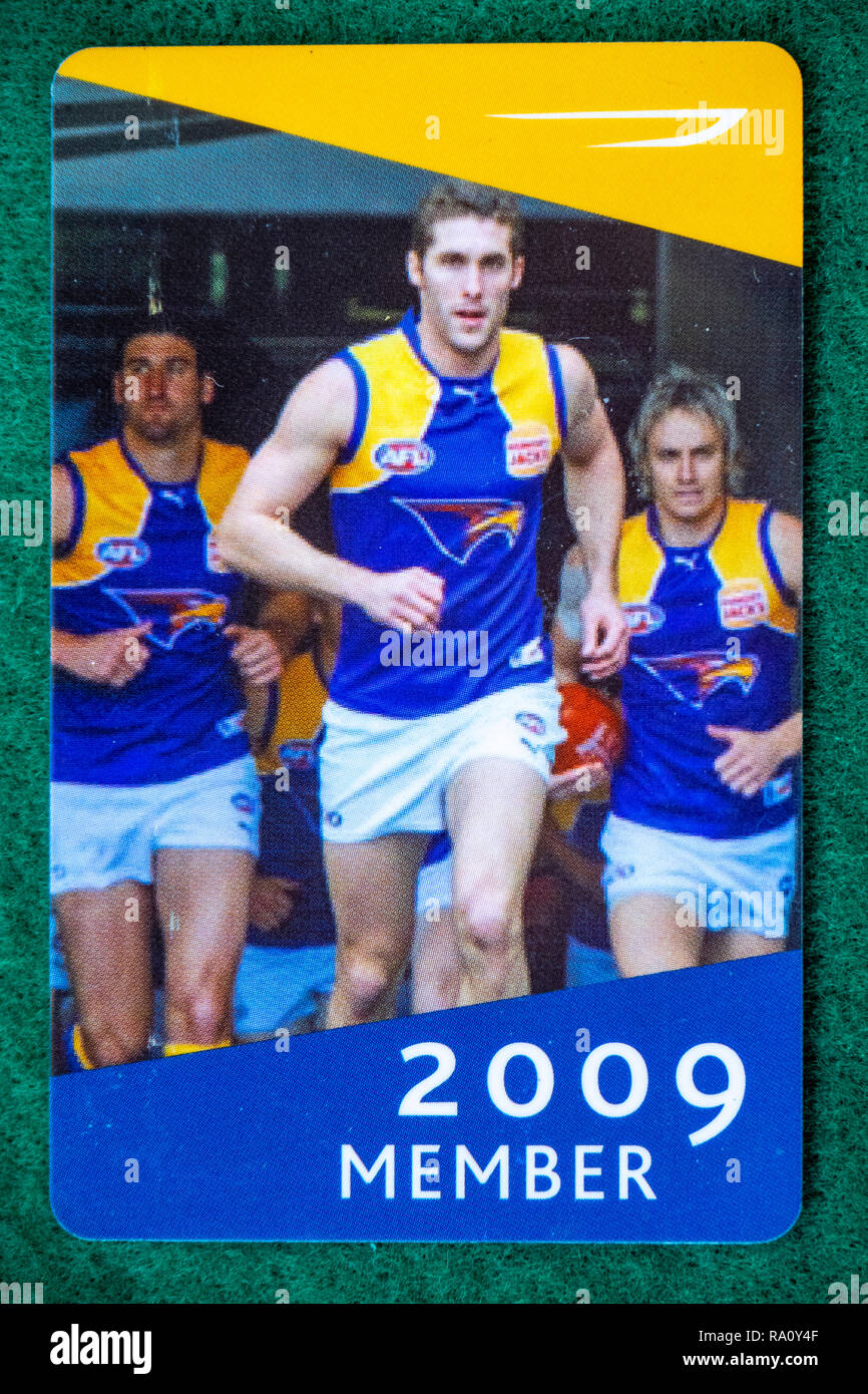 West Coast Eagles Football Club membership card for the year 2001. Stock Photo