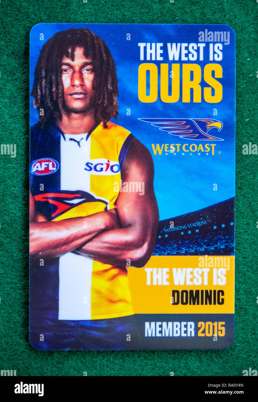 West Coast Eagles Football Club membership card for the year 2001 Stock