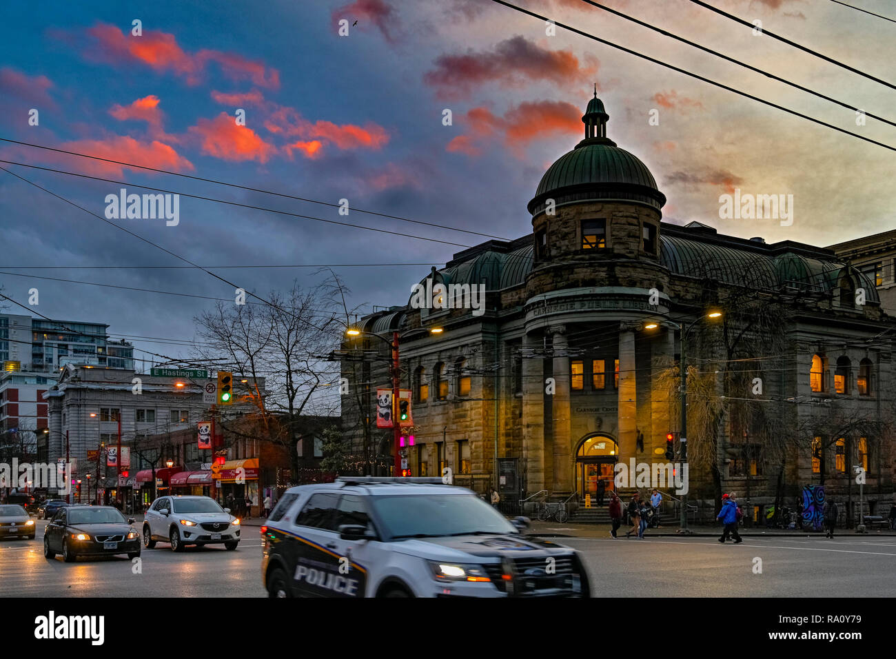 Carnegie Centre, Main and Hastings Street intersection, Downtown Eastside, Vancouver, British Columbia, Canada Stock Photo