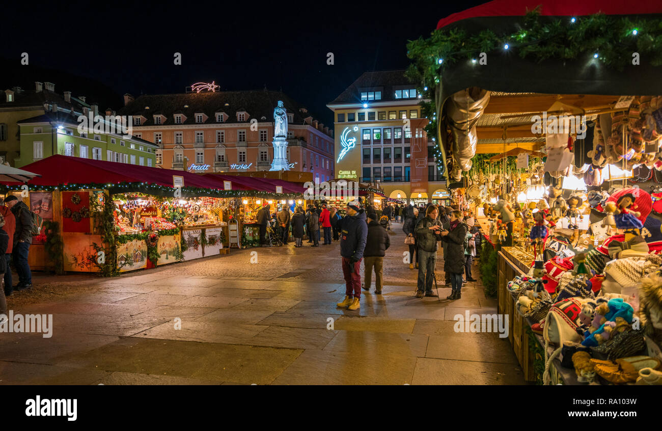 Bolzano Christmas market in the evening. Trentino Alto Adige, Italy. Stock Photo
