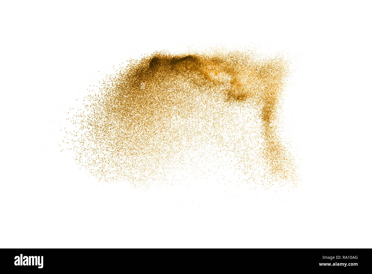 Dry river sand explosion. Brown colored sand splash against  white background. Stock Photo