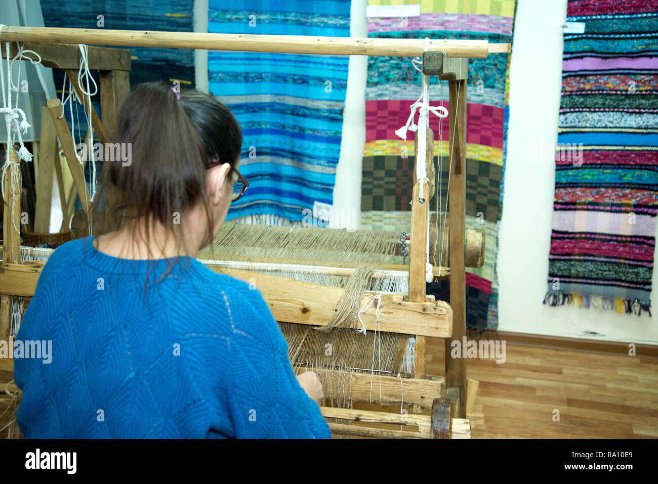 Traditional rustic loom. Russia Ural Stock Photo - Alamy