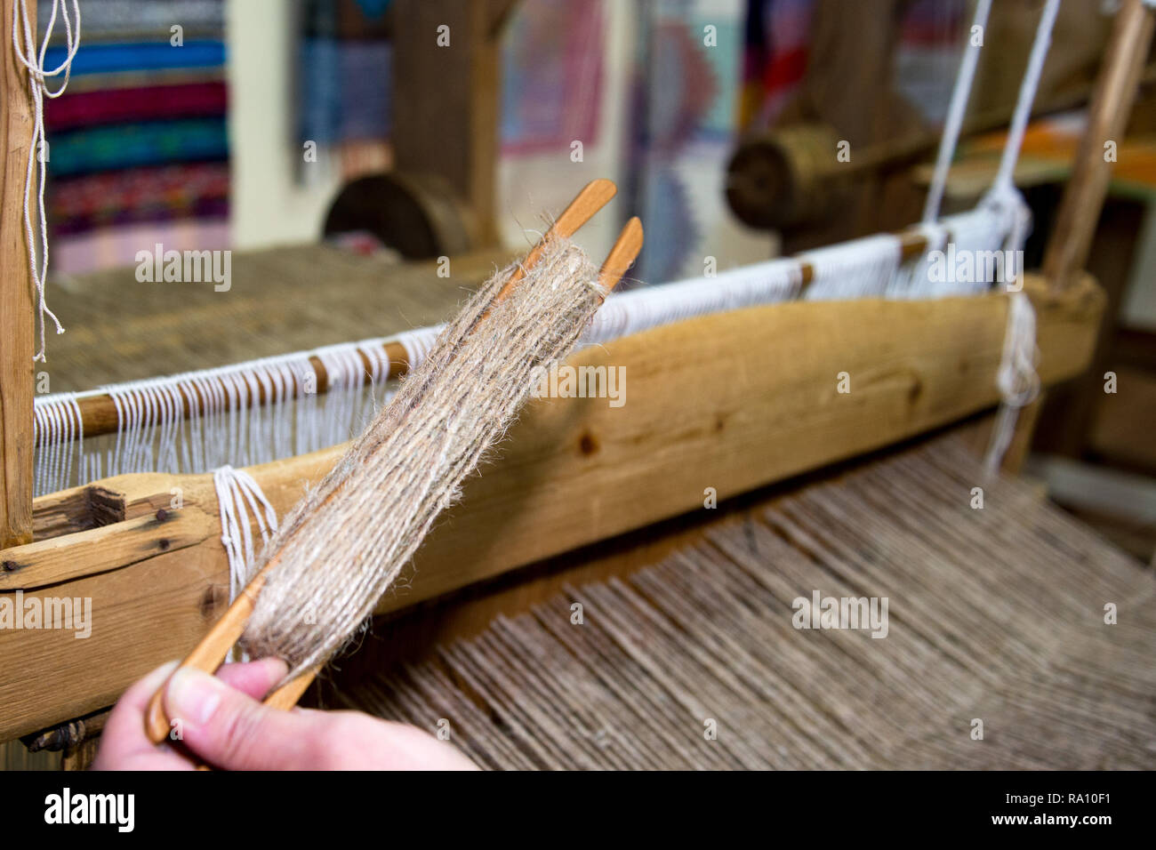 Traditional rustic loom. Russia Ural Stock Photo - Alamy