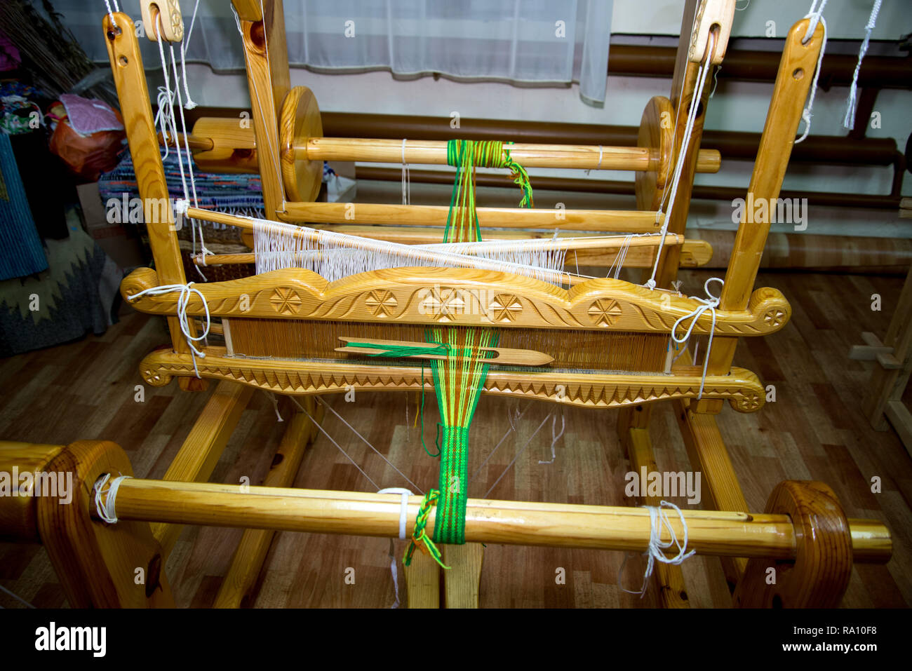 Traditional rustic loom. Russia Ural Stock Photo - Alamy