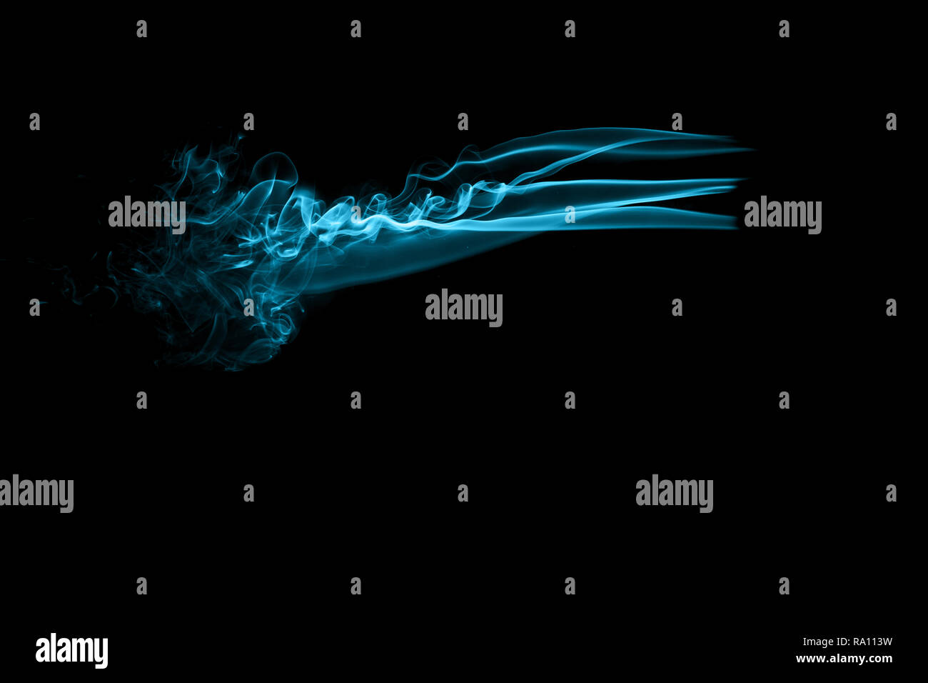 Abstract blue color smoke flowed on black background Stock Photo - Alamy