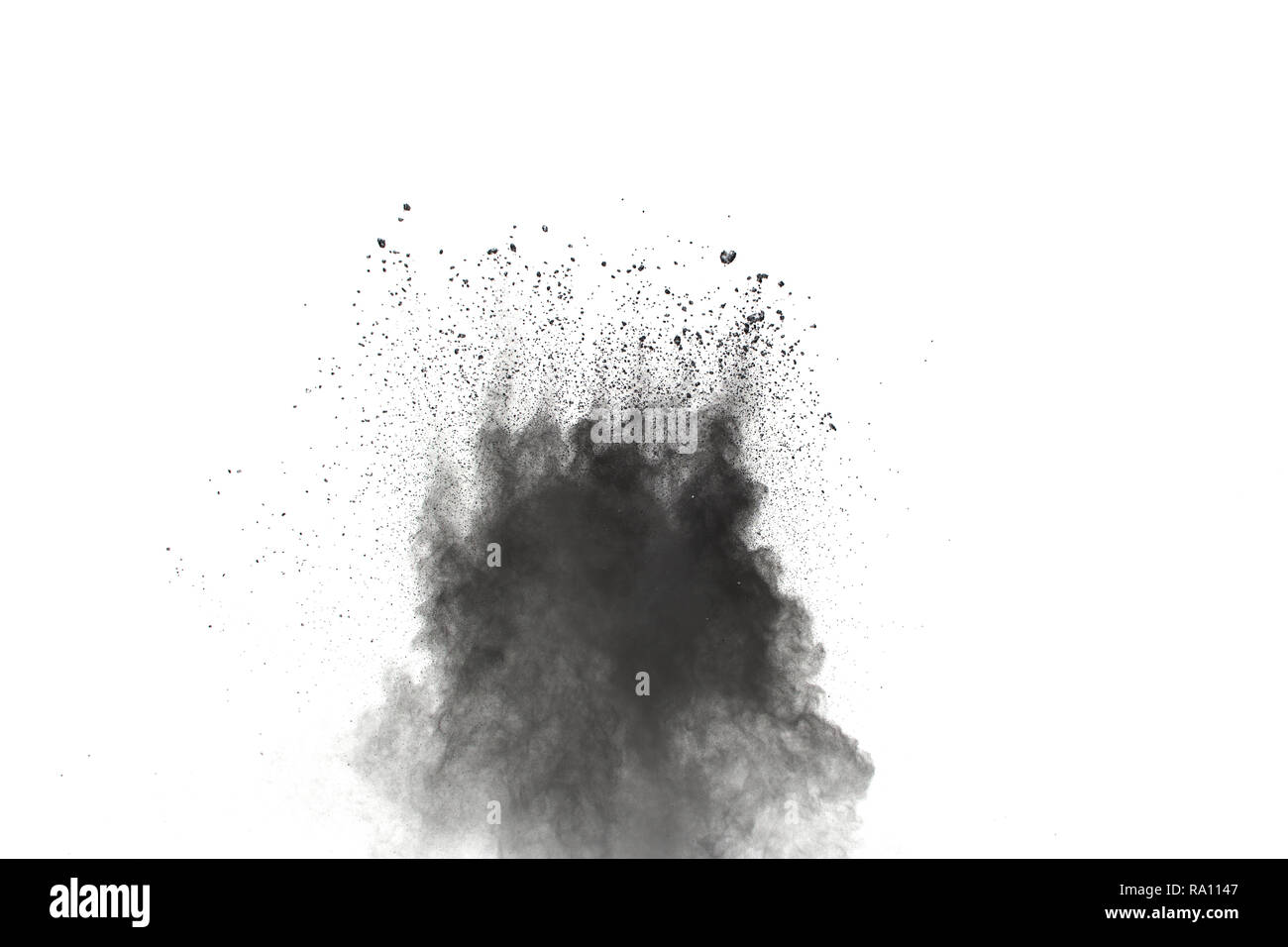 Black powder explosion on white  dust particles splash  Stock Photo - Alamy