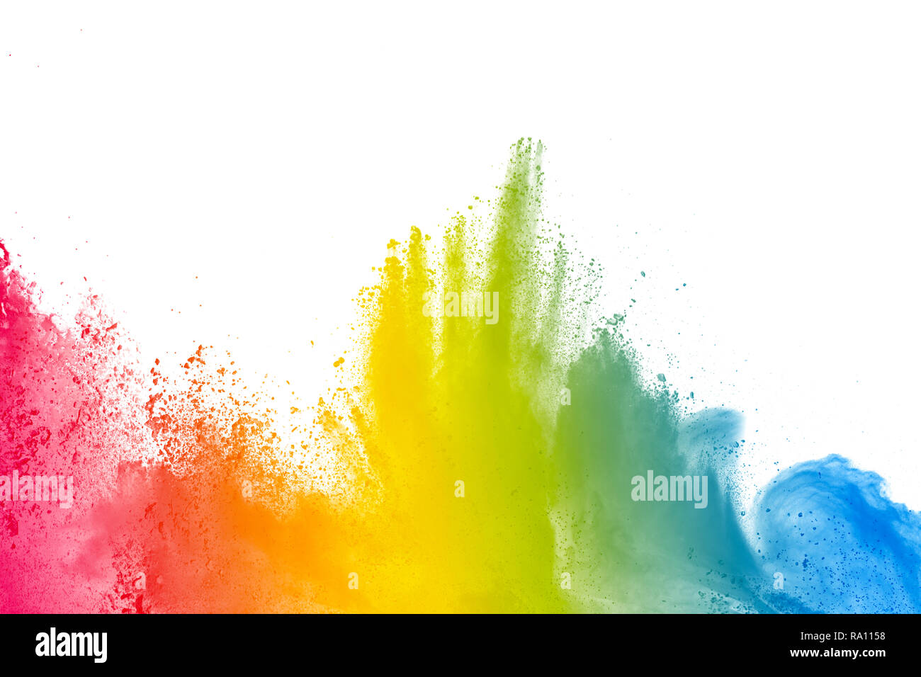 Colorful background of pastel powder.Color dust splash on white background. Stock Photo