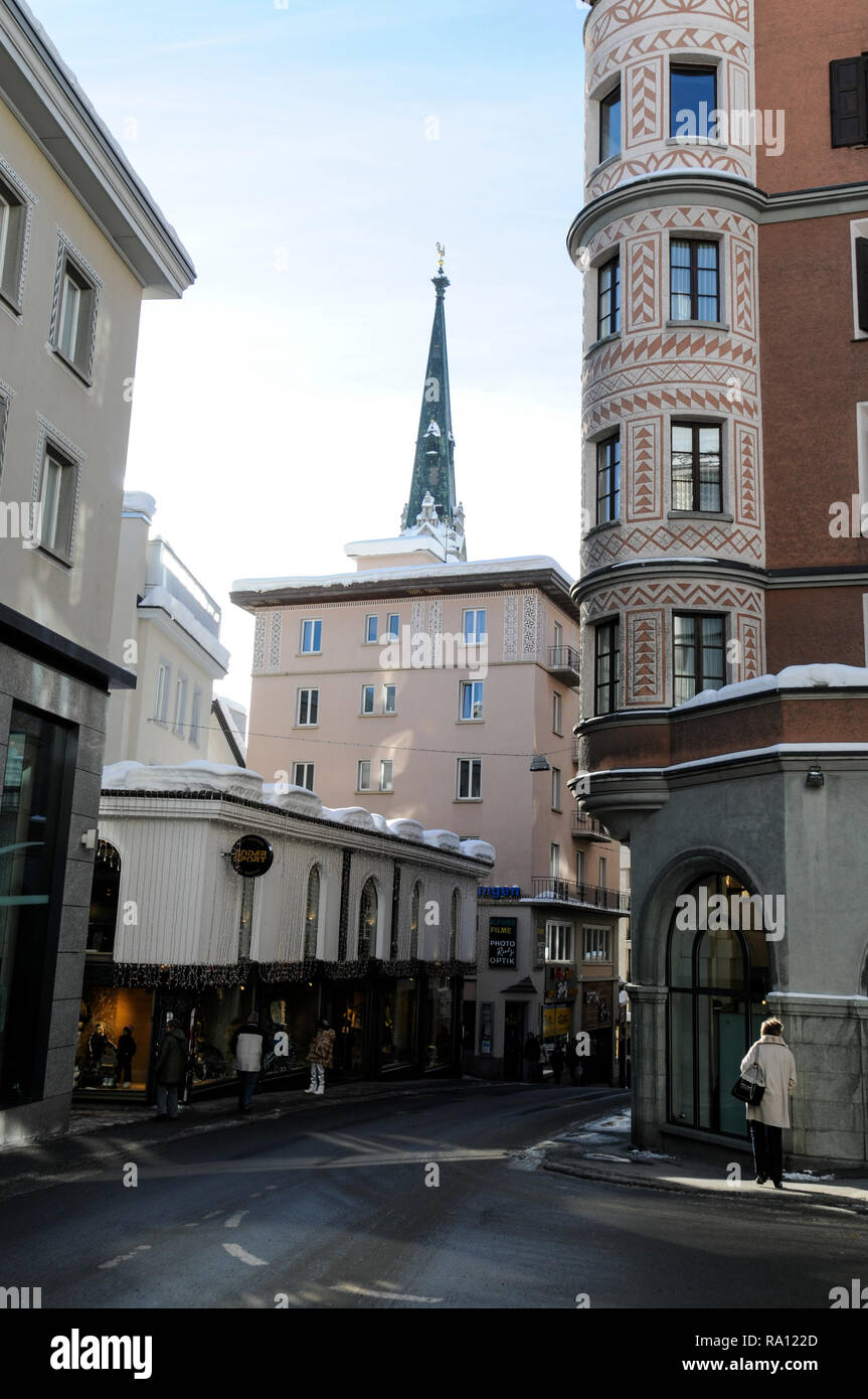 Switzerland, St. Moritz, Shopping Street, Boutiques, Palace