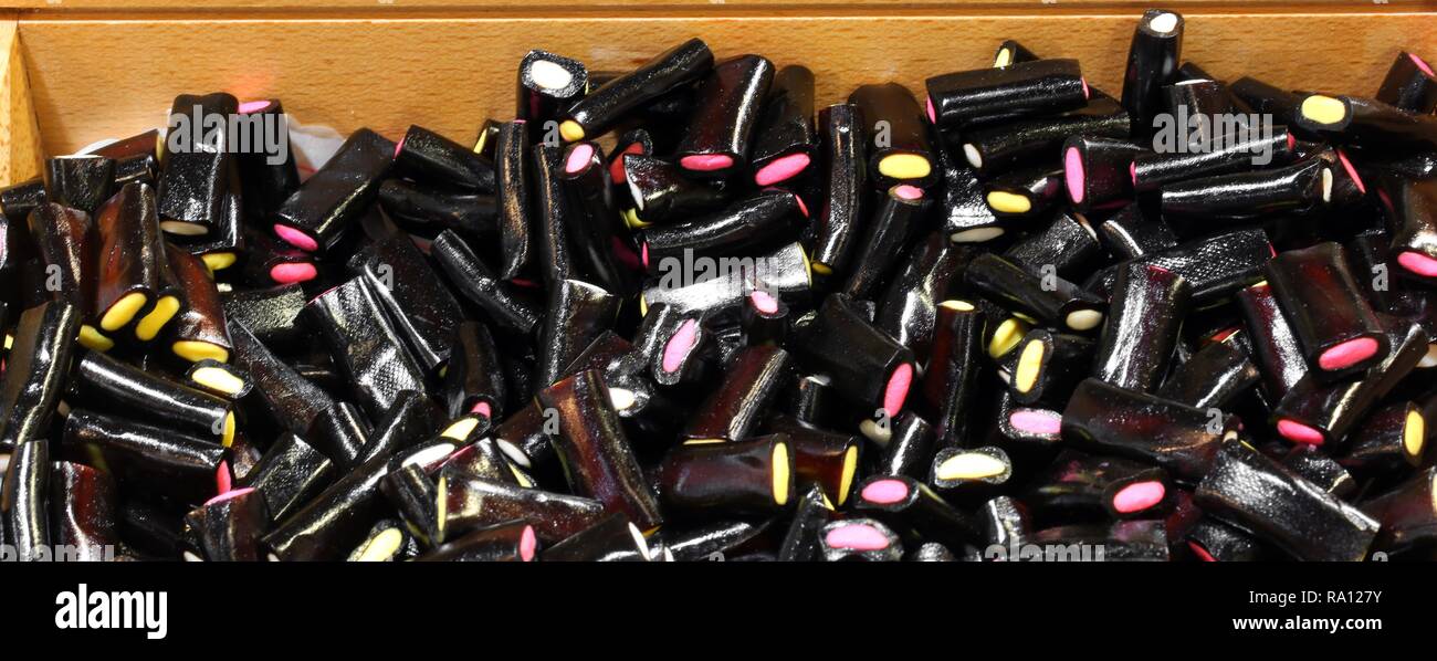 Stuffed black licorice for sale in a candy store Stock Photo Alamy
