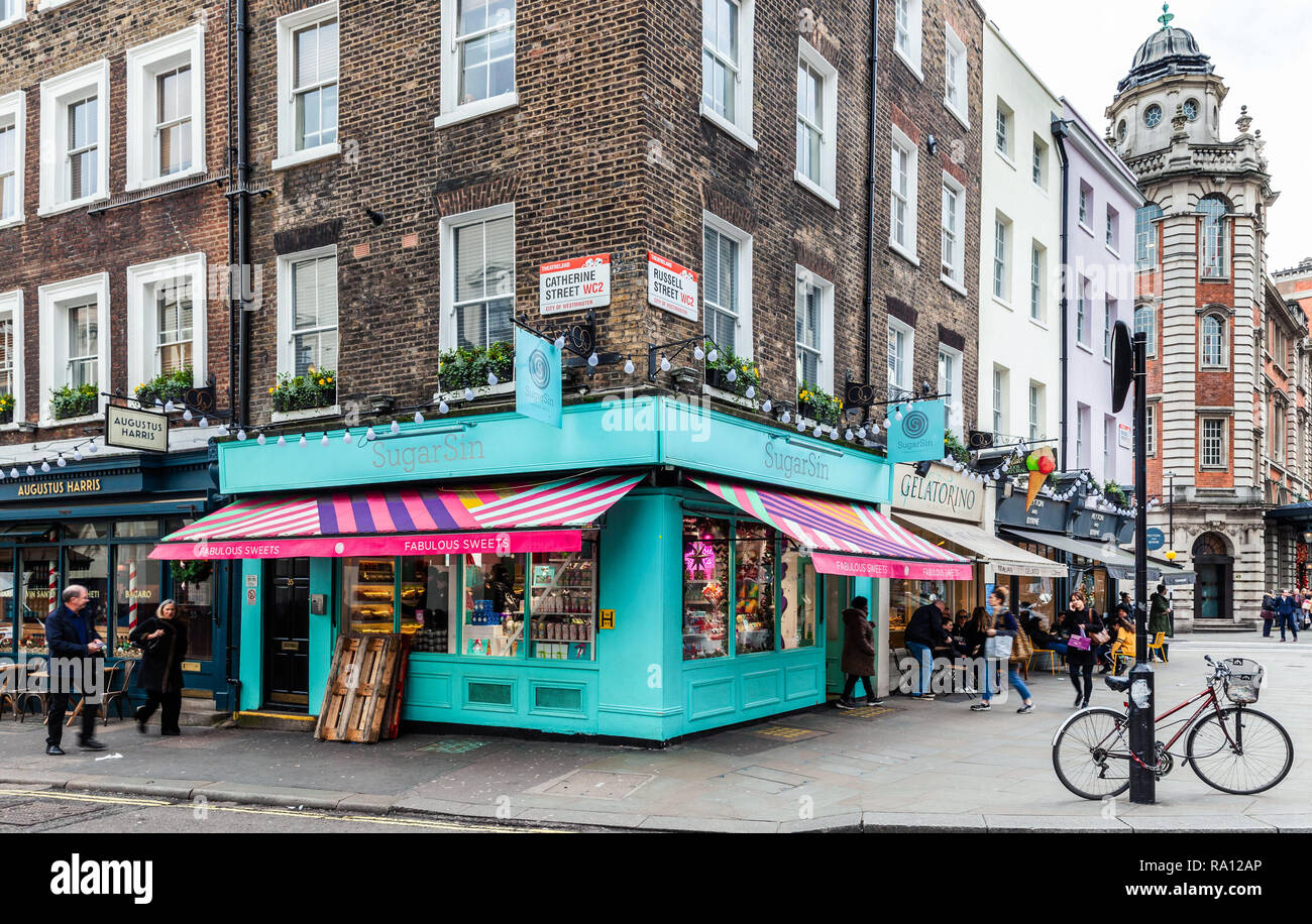 Colourful shops at the corner of Catherine, and Russell street, Covent