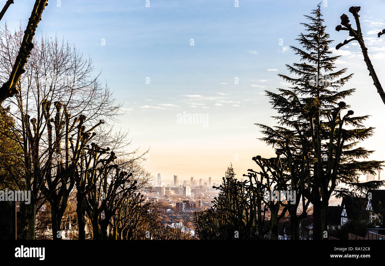 View of London from the top of the Hillway, Highgate, London, England