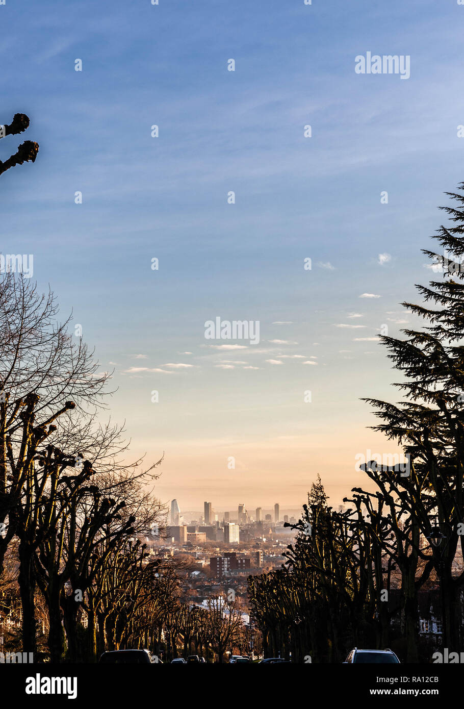 View of London from the top of the Hillway, Highgate, London, England, UK. Stock Photo