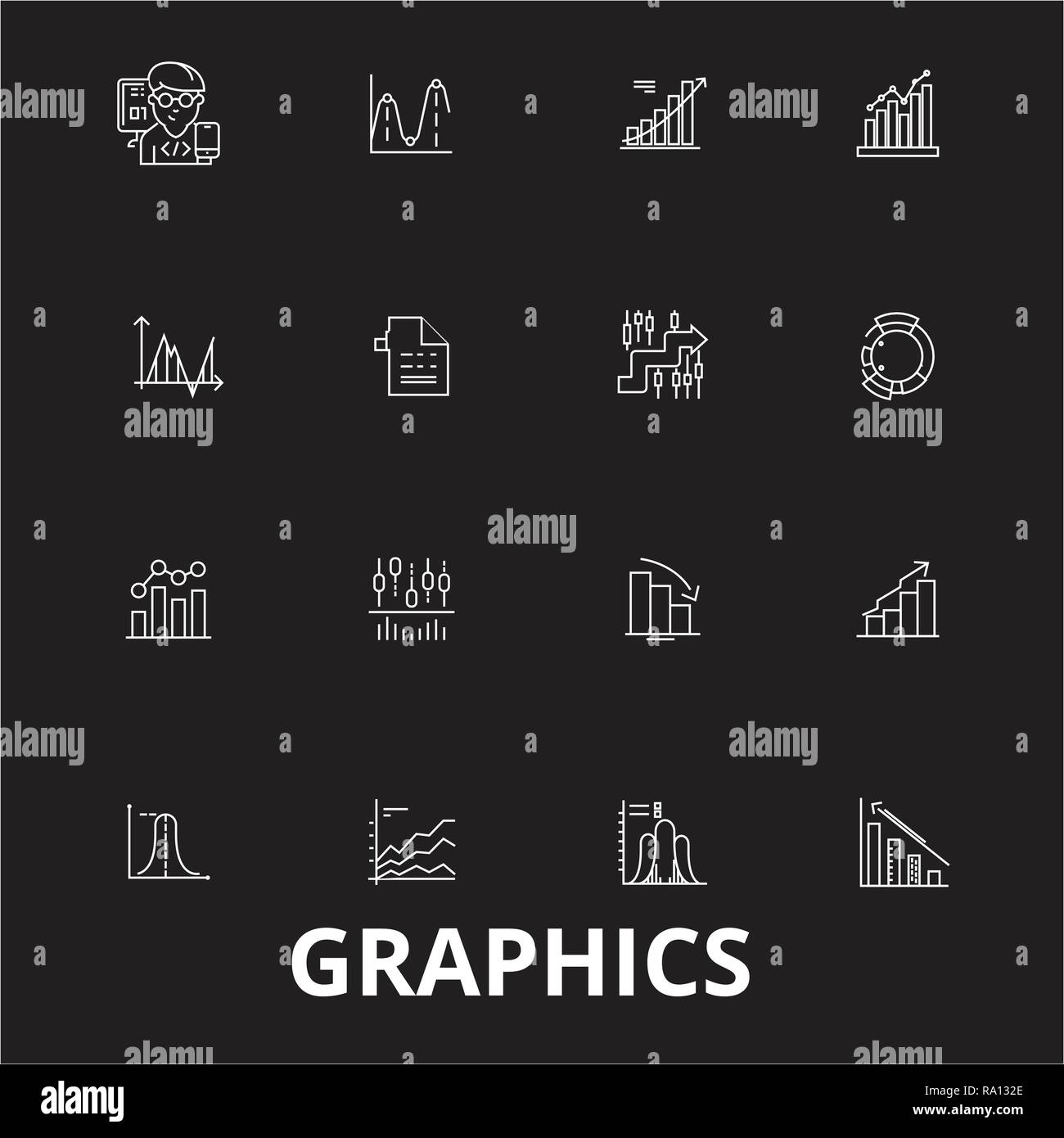 Graphics editable line icons vector set on black background. Graphics ...
