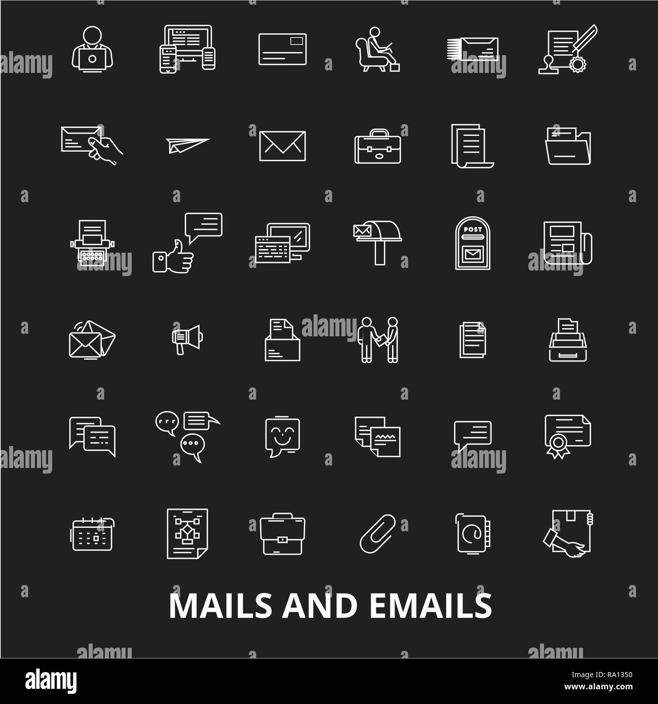 mails emails editable line icons vector set on black background emails background images
