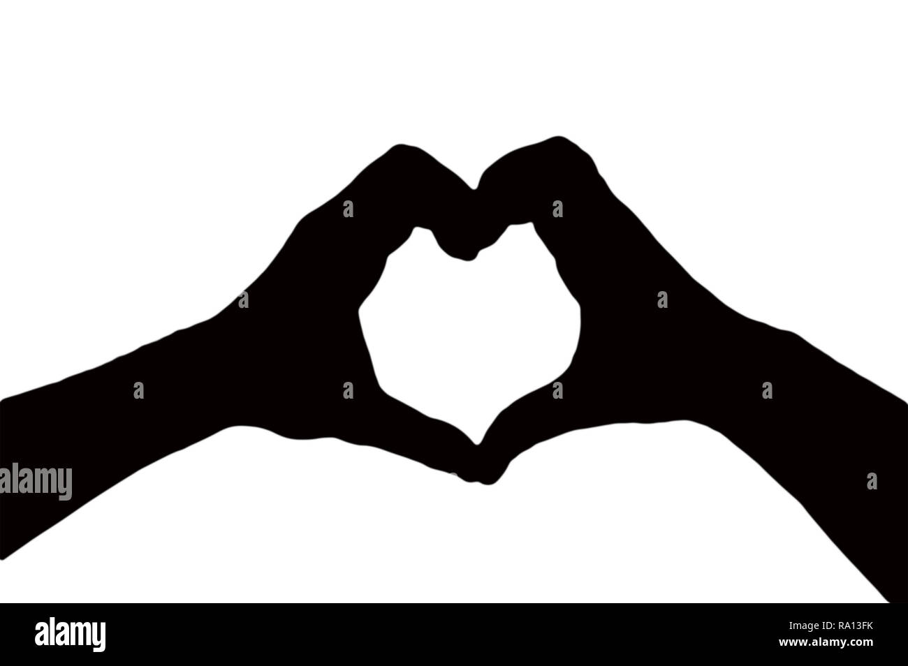 silhouette of two hands making a heart shape together isolated on a ...
