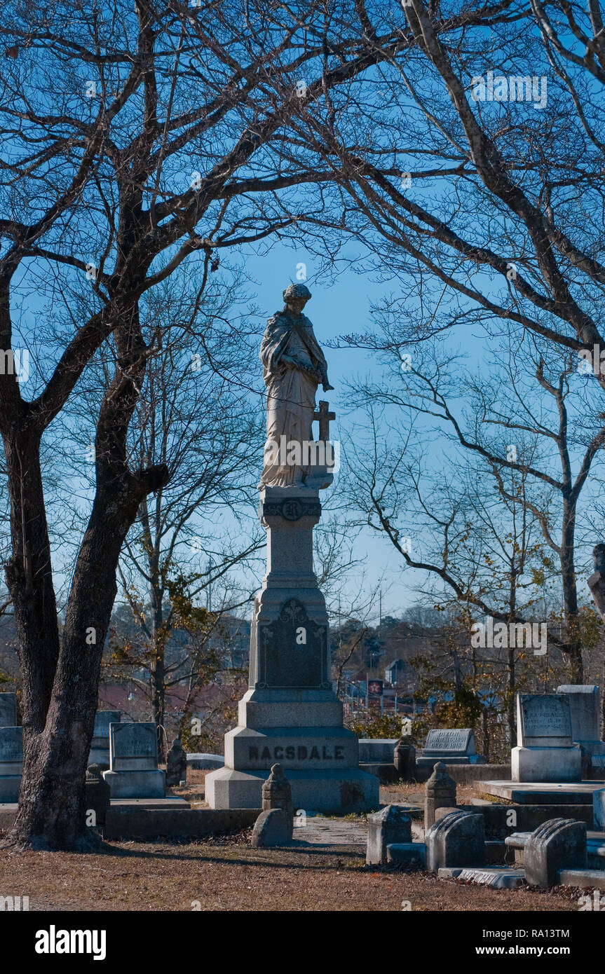A monument stands near the back of Rose Hill Cemetery in Meridian