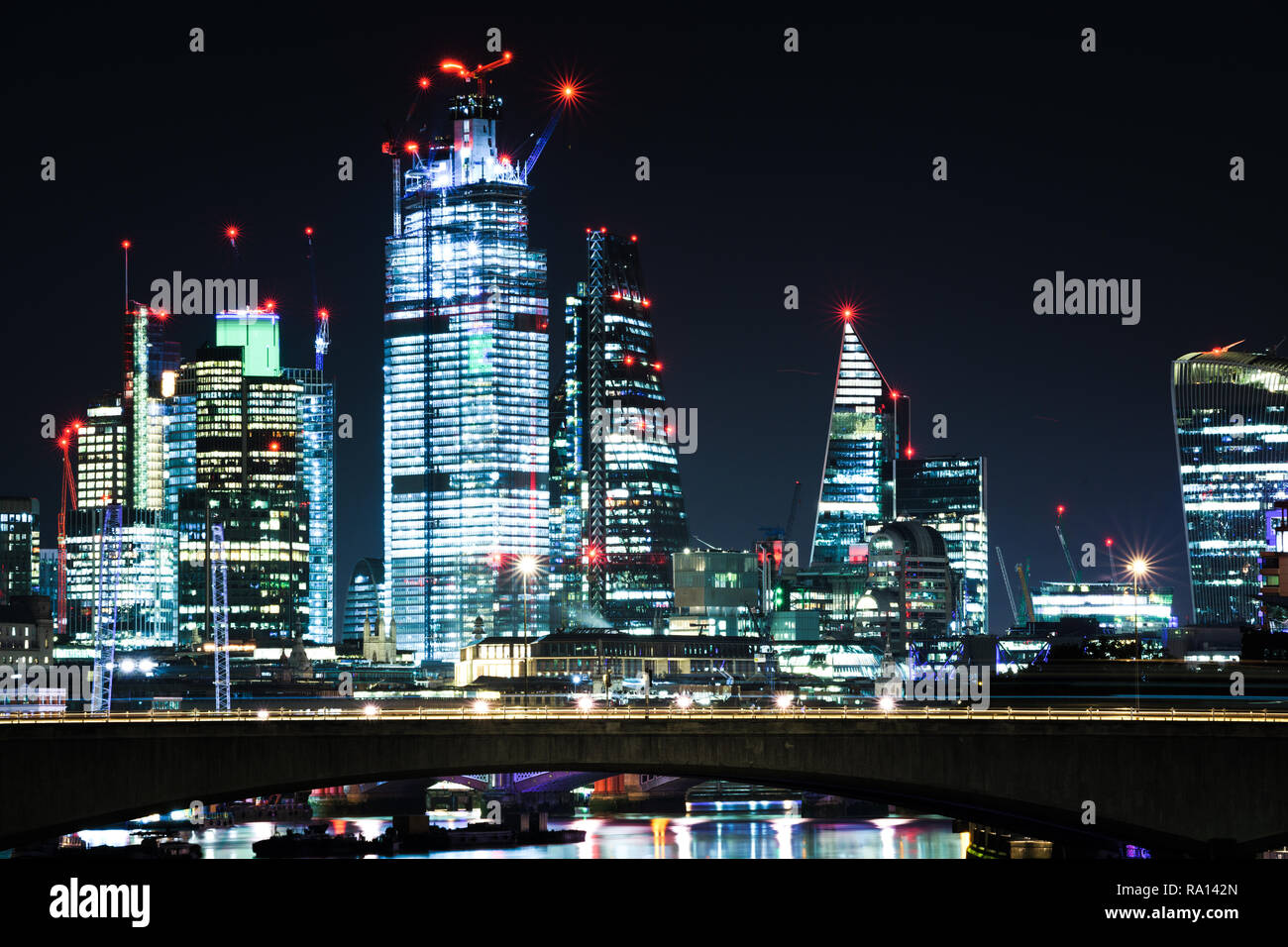 City of London night skyline, England Stock Photo - Alamy
