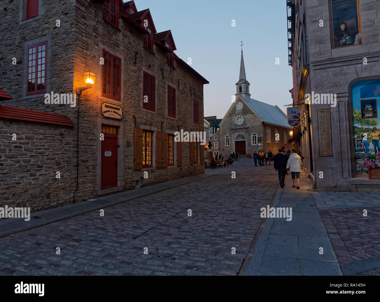 NotreDame street in old Quebec city with NotreDamedesVictoires