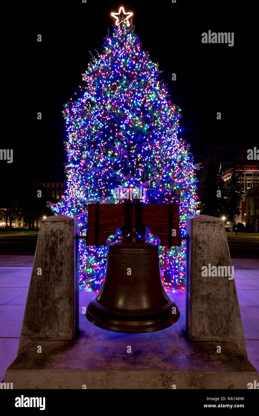 Unique view of the Idaho State Capital Christmas tree Stock Photo