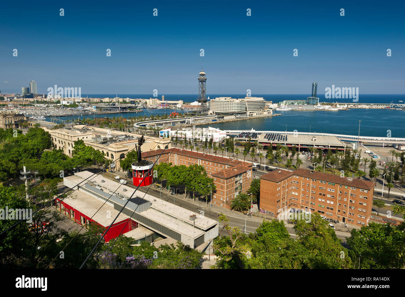 A scenic view of the Port Vell and the City of Barcelona, Spain Stock Photo