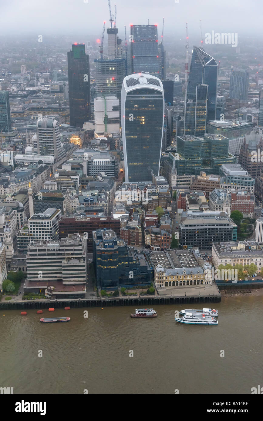 Aerial view of City of London at an overcast day Stock Photo