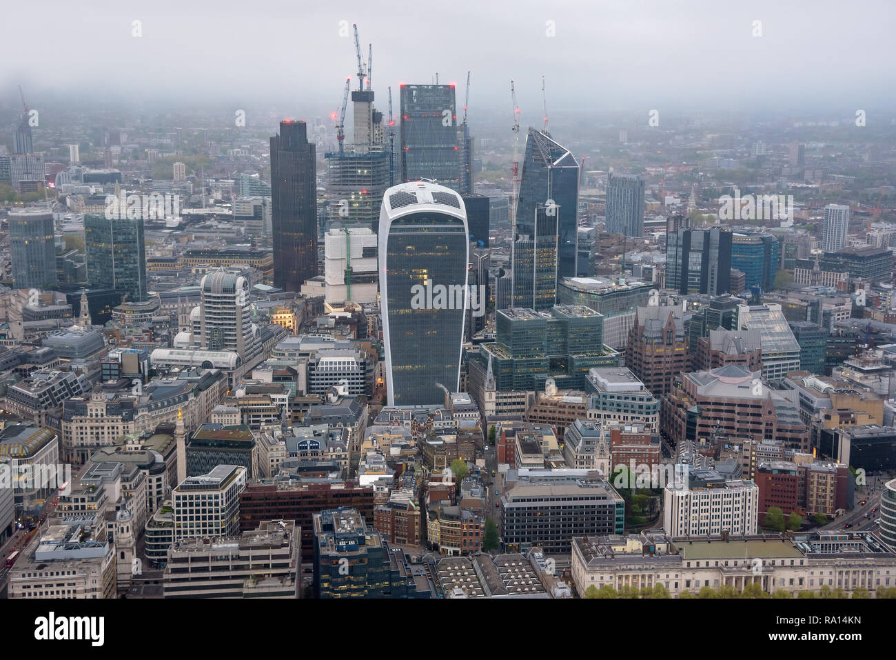 Aerial view of City of London at an overcast day Stock Photo