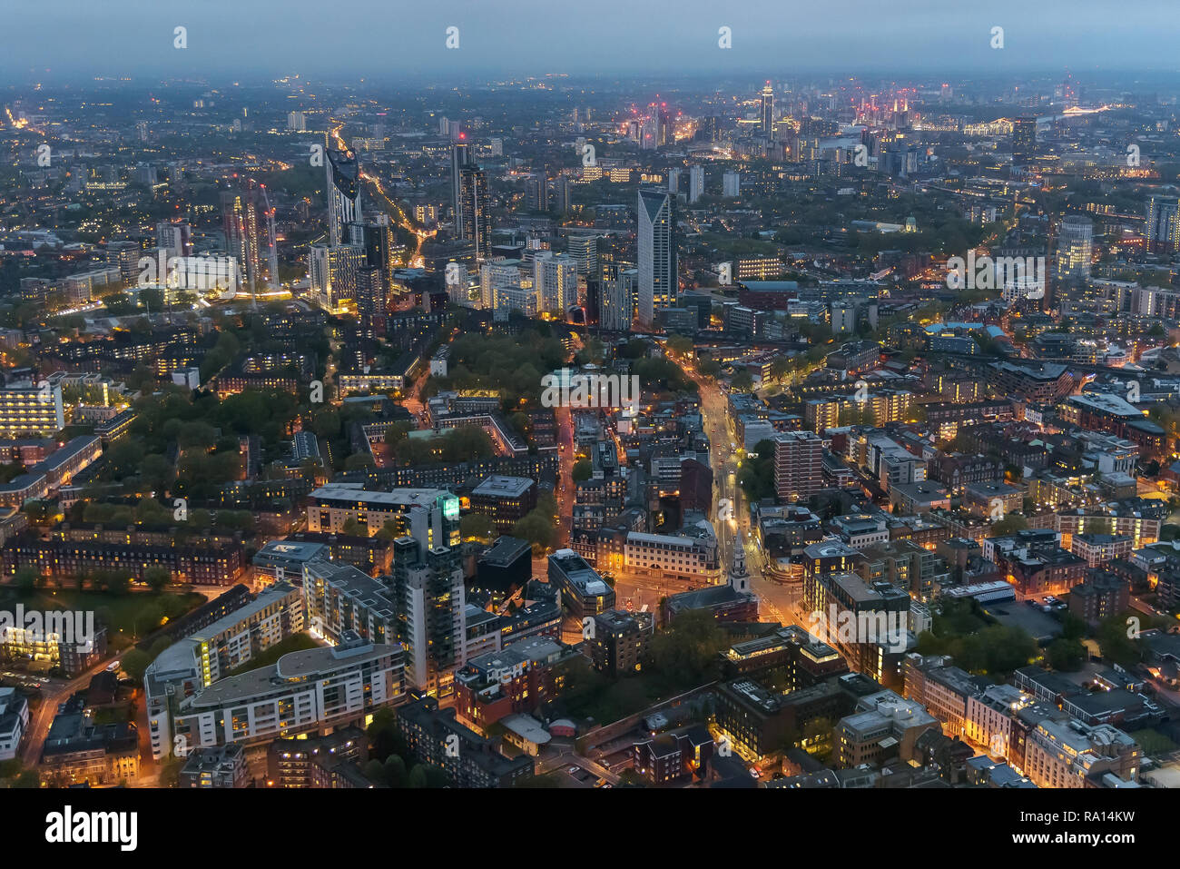 Aerial view of Southwark district in London on a cloudy day at dusk Stock Photo