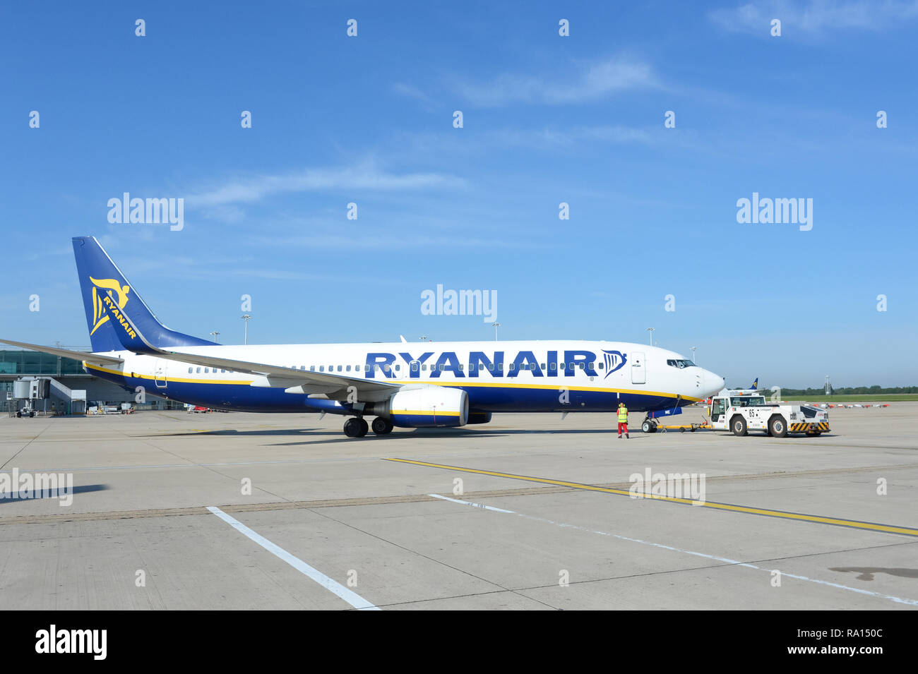 Boeing 737 used by Ryanair on the tarmac at Glasgow Airport, Scotland, UK. Stock Photo