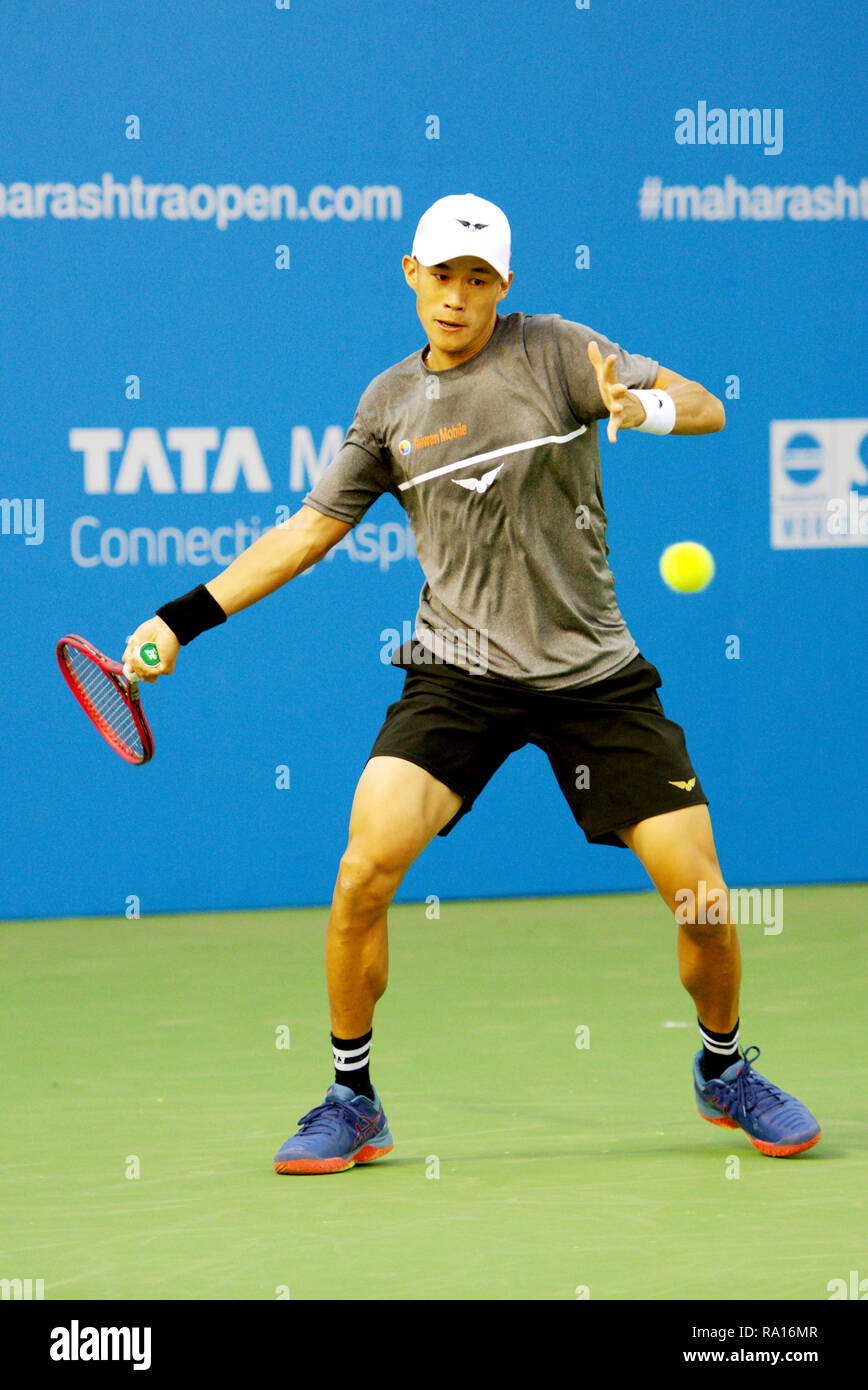 Pune, India. 29th December 2018. Jason Jung of Chinese Taipei in action in the first round of qualifying singles competition at Tata Open Maharashtra ATP Tennis tournament in Pune, India. Credit: Karunesh Johri/Alamy Live News Stock Photo