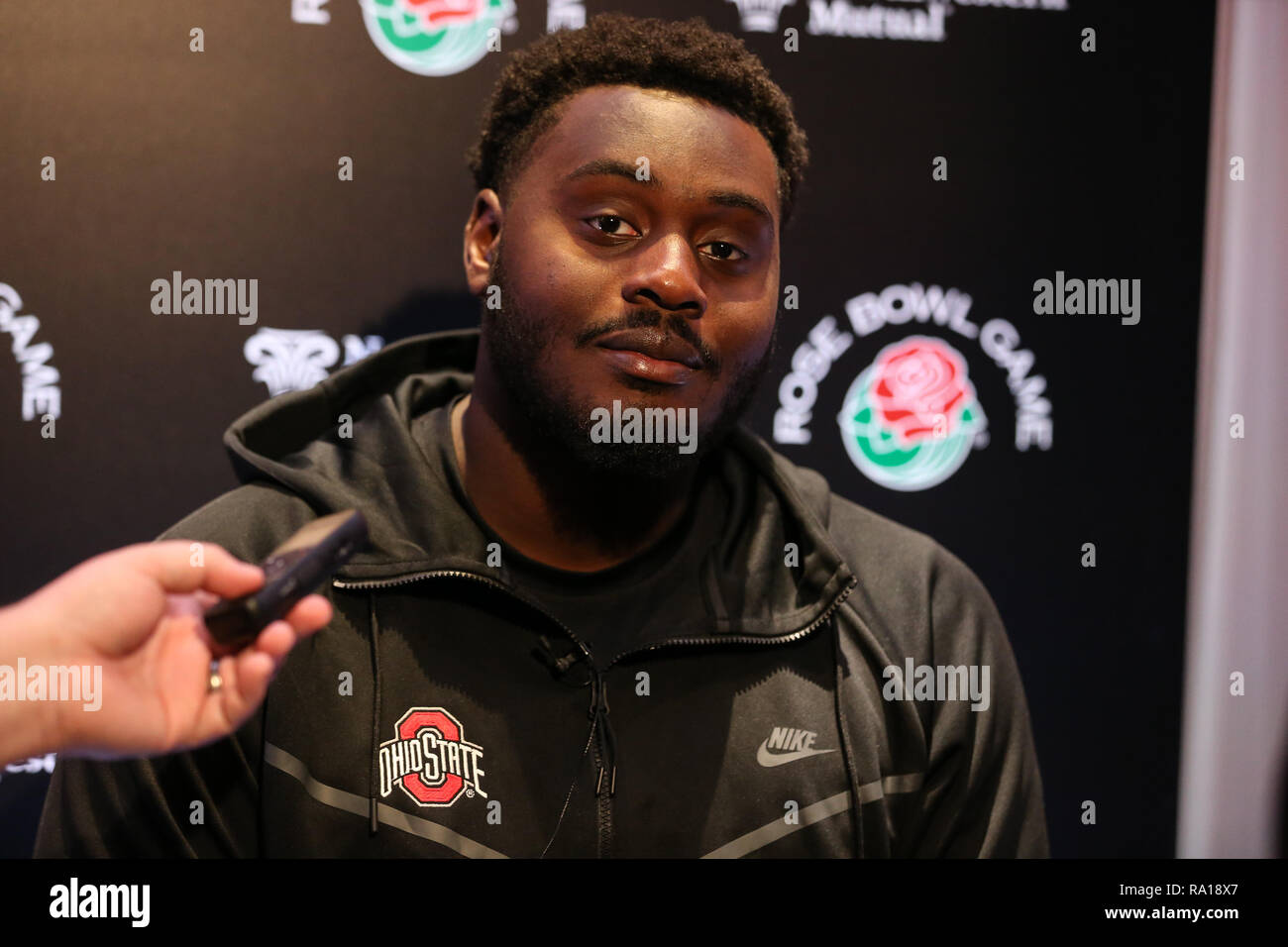 December 29, 2018 .Ohio State Isaiah Prince during the Rose Bowl Defense Press Conference at Residence Inn at L.A. Live on Saturday December 29, 2018 (Photo by Jevone Moore) Stock Photo