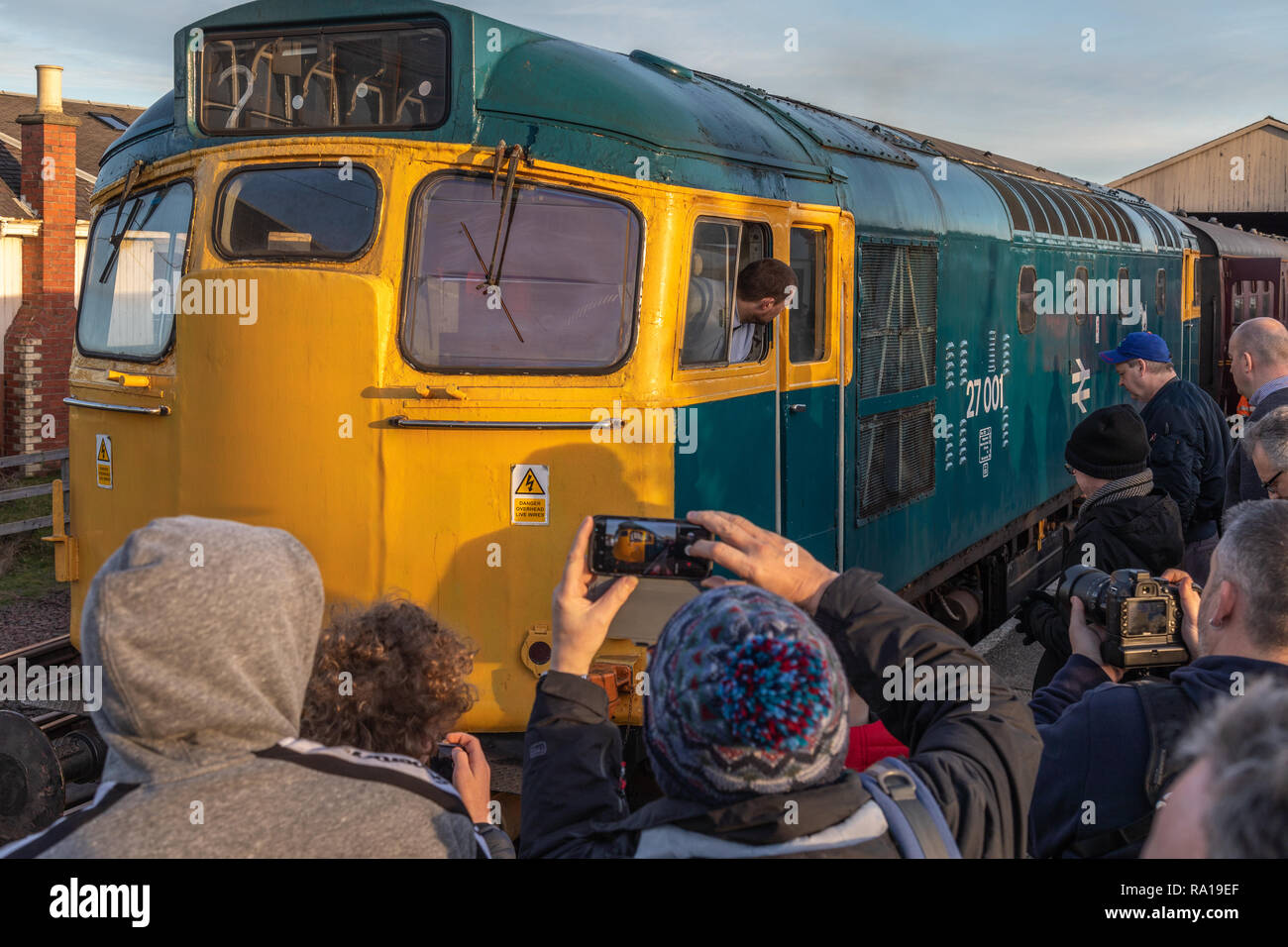 Bo’ness, Scotland, UK. 29th December 2018. The Bo’ness and Kinneil Railway annual Winter Diesel Gala attracts hundreds of train enthusiasts from all over the UK. The event features guest diesel locomotives pulling a passenger train along the 5 mile long line from Bo’ness Station to Manuel Station. © Garry Cornes / Alamy Live News  Stock Photo