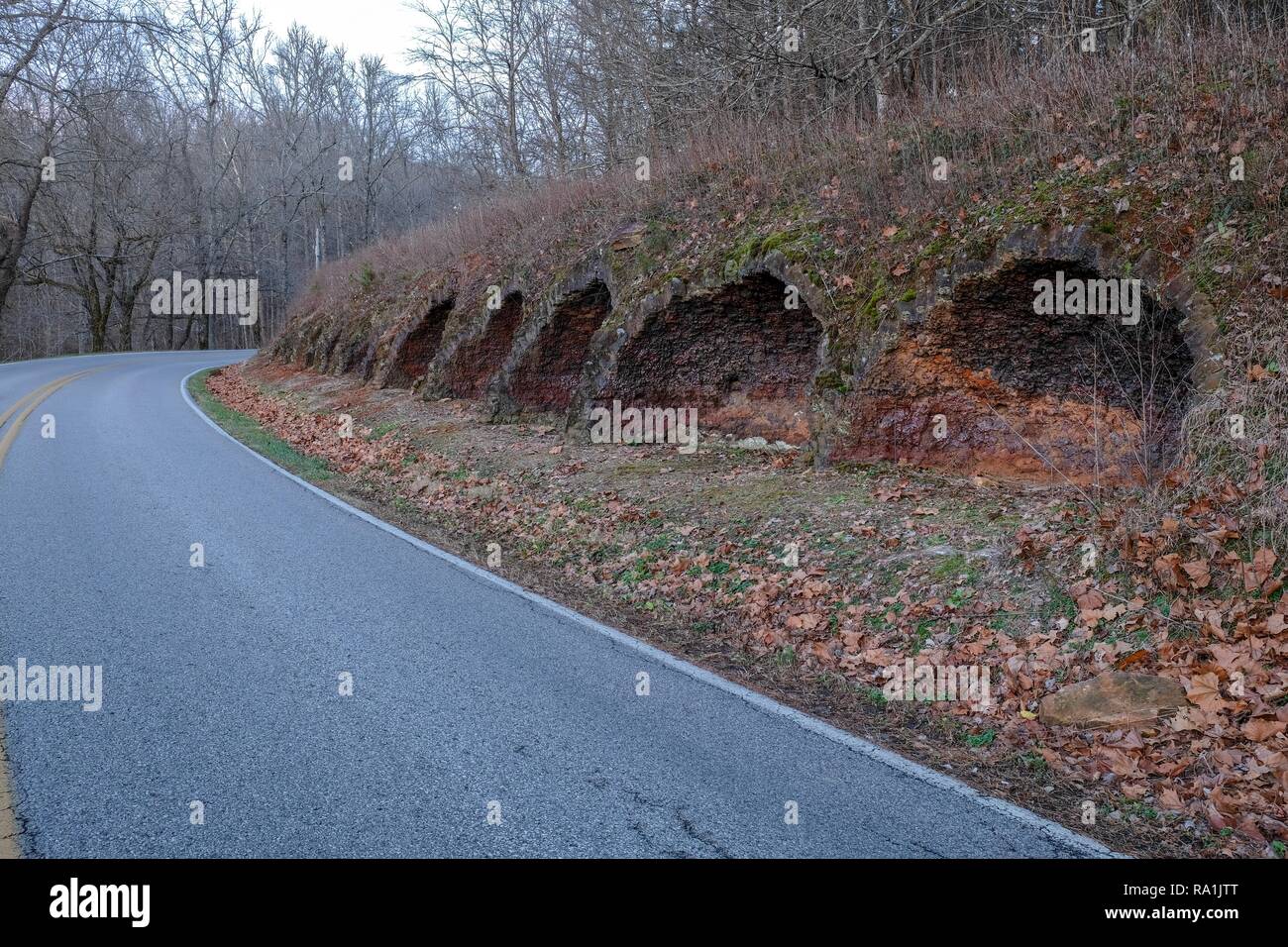 The remnants of coke ovens line the road at Grundy Lakes Park, South