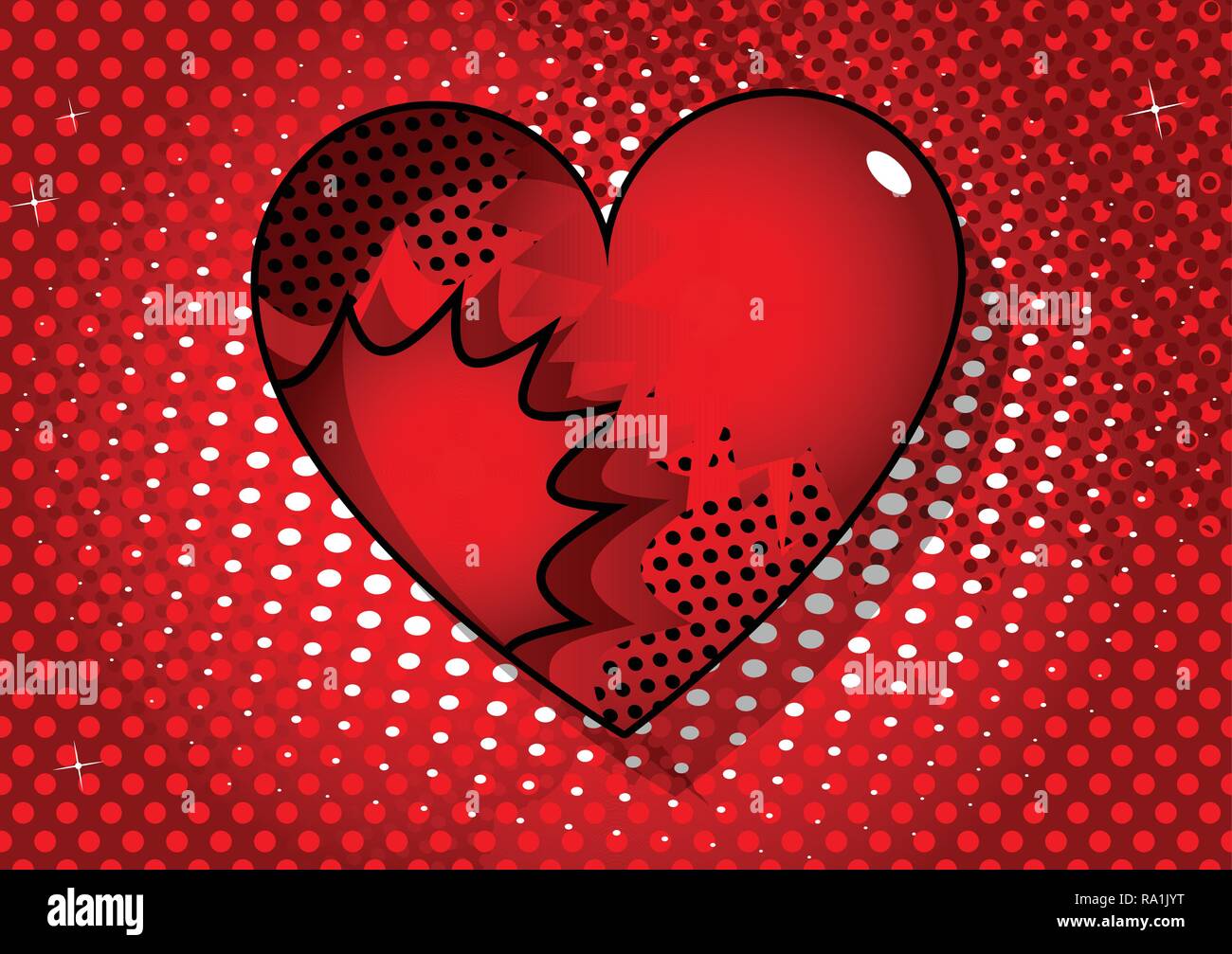 Vector illustrated retro comic book background with hearts, pop art ...