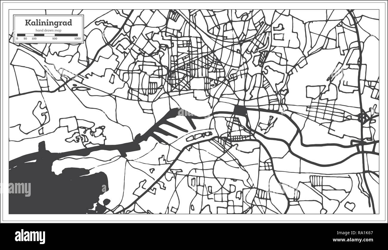 Kaliningrad Russia City Map in Retro Style. Outline Map. Vector Illustration. Stock Vector