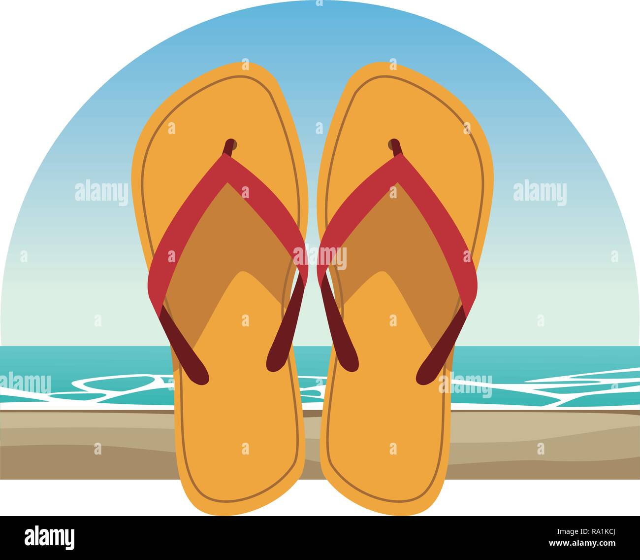 flips flops icon with beach landscape vector illustration graphic design Stock Vector
