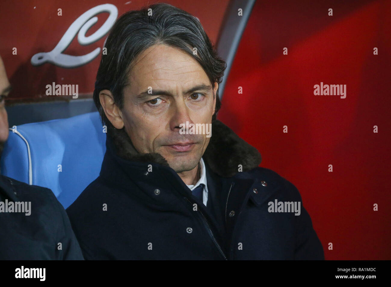 Napoli, Campania, Italy, 29-12-18, Serie A football match SSC Napoli - Bologna at the San Paolo Stadium in picture Filippo Inzaghi coach of the Bologn Stock Photo