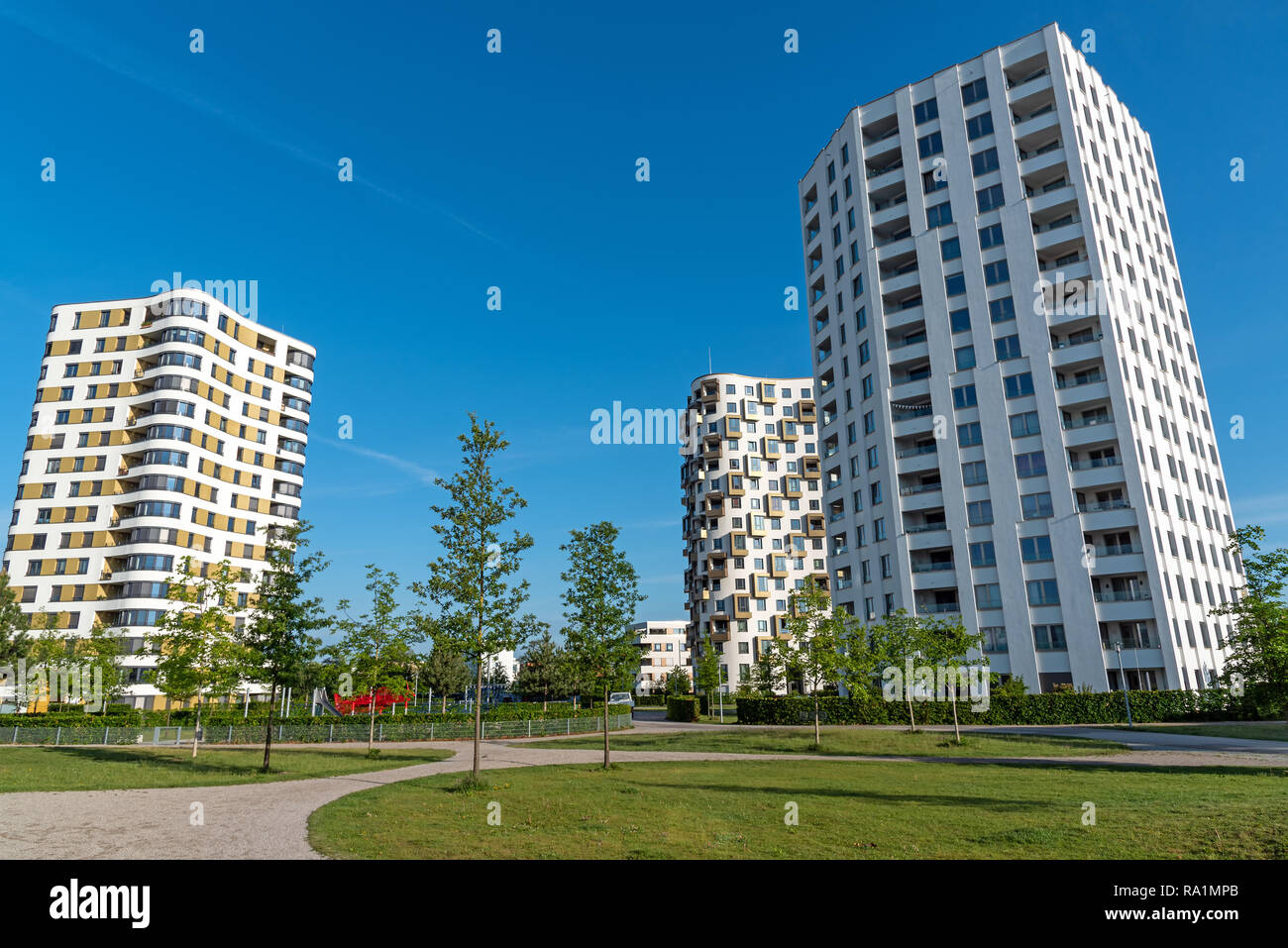 Modern multistory apartment buildings seen in Munich, Germany Stock Photo
