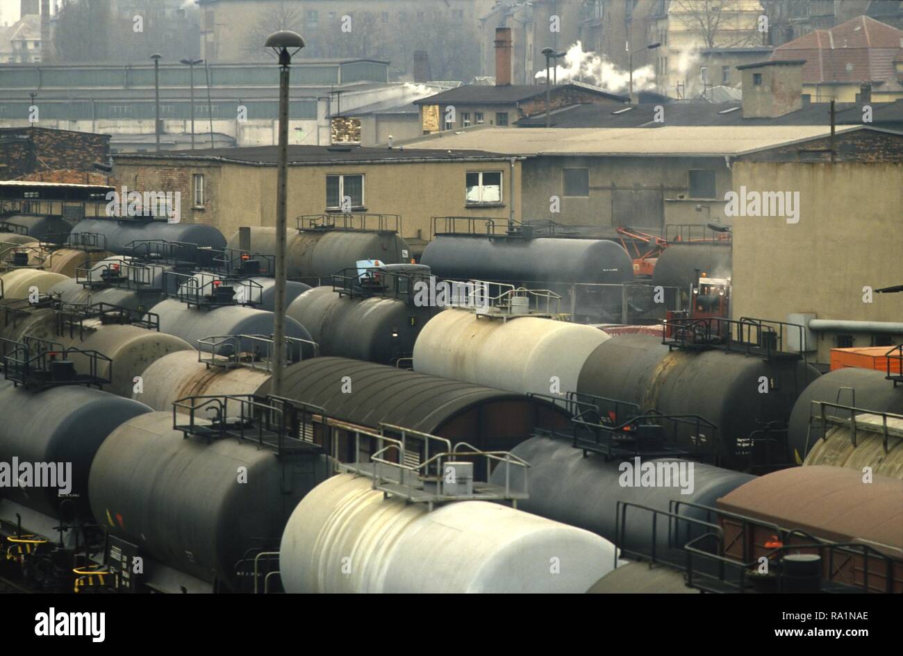 Germany, industrial area in the city of Riesa immediately after the reunification between DDR and the Federal Republic of Germany (March 1991) Stock Photo