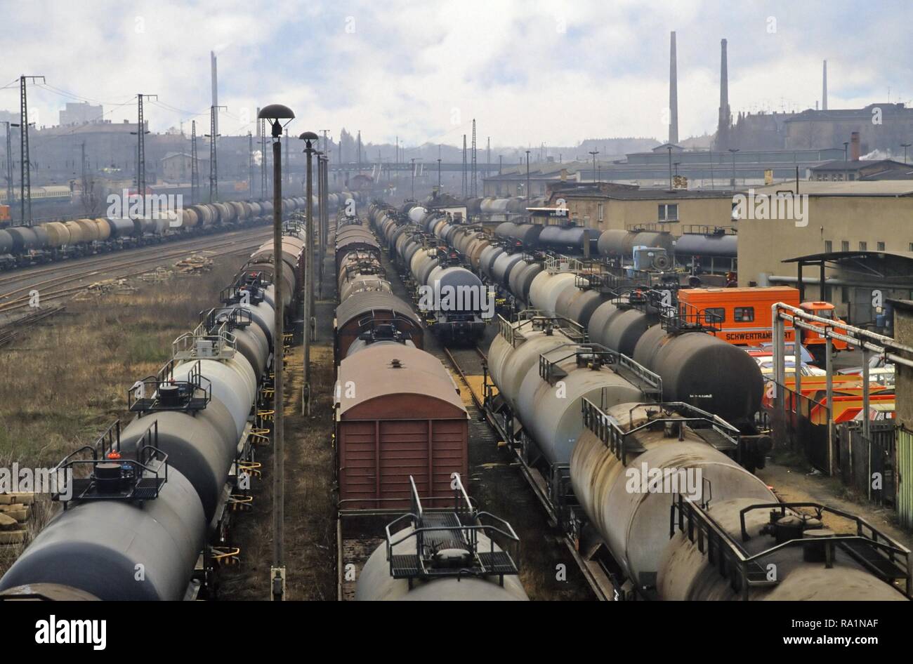 Germany, industrial area in the city of Riesa immediately after the reunification between DDR and the Federal Republic of Germany (March 1991) Stock Photo
